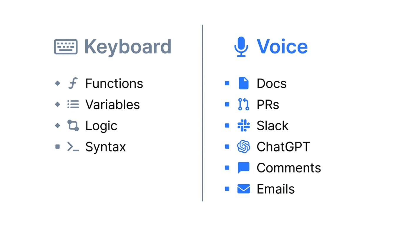 Keyboard vs Voice: code stays on keyboard, everything else goes to voice